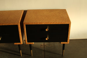 Paul Frankl Cork & Mahogany Nightstands for Johnson Furniture, 1950s