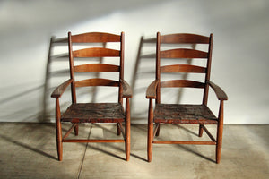 Gordon Russell Ladder Back Oak & Woven Leather Lounge Chairs, 1904