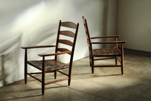 Load image into Gallery viewer, Gordon Russell Ladder Back Oak &amp; Woven Leather Lounge Chairs, 1904
