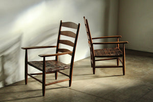 Gordon Russell Ladder Back Oak & Woven Leather Lounge Chairs, 1904