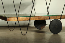 Load image into Gallery viewer, Michael van Beuren Mexican Modernist Pine &amp; Natural Fiber Bar Cart, 1940s
