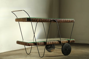 Michael van Beuren Mexican Modernist Pine & Natural Fiber Bar Cart, 1940s