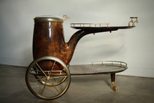 Load image into Gallery viewer, Aldo Tura Lacquered Goatskin and Brass Pipe Form Bar Cart, 1960s
