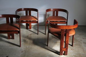 Tobia Scarpa Sculpted Rosewood and Leather "Pegreco" Dining Chairs, 1960s