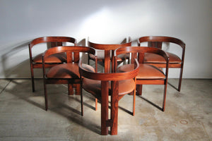 Tobia Scarpa Sculpted Rosewood and Leather "Pegreco" Dining Chairs, 1960s