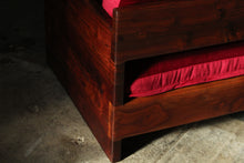 Load image into Gallery viewer, California Studio Craft Walnut and Velvet Sofa, 1970s
