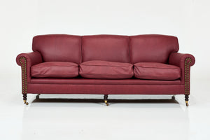 George Smith English Scroll Arm Signature Leather Sofa, 2000s