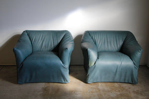 Mario Bellini  "Tentazione" Lounge Chairs for Cassina in Teal Calfskin Leather, 1980s
