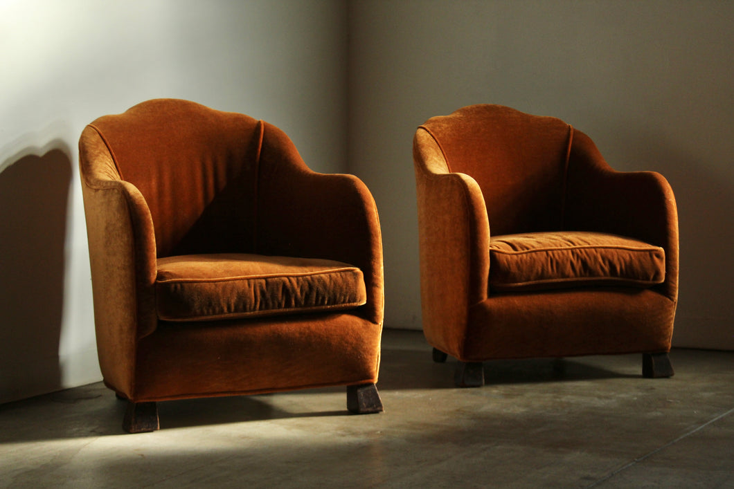 Art Nouveau European Fireside Chairs in Mohair, Early 1900s