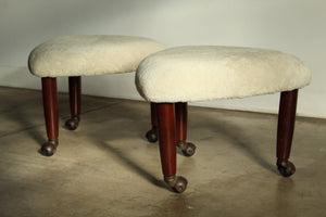 Adrian Pearsall for Craft Associates Shearling and Walnut Foot Stools, 1960s