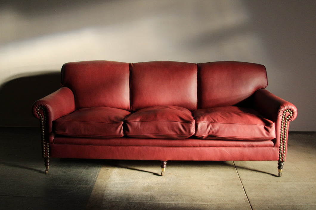 George Smith English Scroll Arm Signature Leather Sofa, 2000s