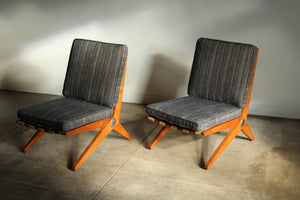 Pierre Jeanneret Maple and Tweed "Scissors" Lounge Chairs for Knoll, 1948