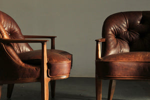 Edward Wormley Leather "Janus" Lounge Chairs for Dunbar, 1950s