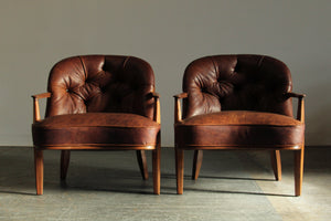 Edward Wormley Leather "Janus" Lounge Chairs for Dunbar, 1950s