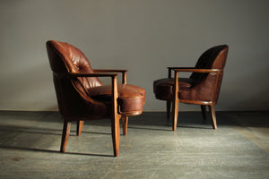 Edward Wormley Leather "Janus" Lounge Chairs for Dunbar, 1950s