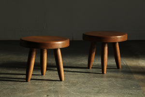 Vintage Oak Stools in the Manner of Charlotte Perriand, 1970s