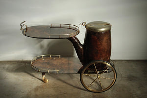 Aldo Tura Lacquered Goatskin and Brass Pipe Form Bar Cart, 1960s