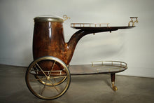 Load image into Gallery viewer, Aldo Tura Lacquered Goatskin and Brass Pipe Form Bar Cart, 1960s
