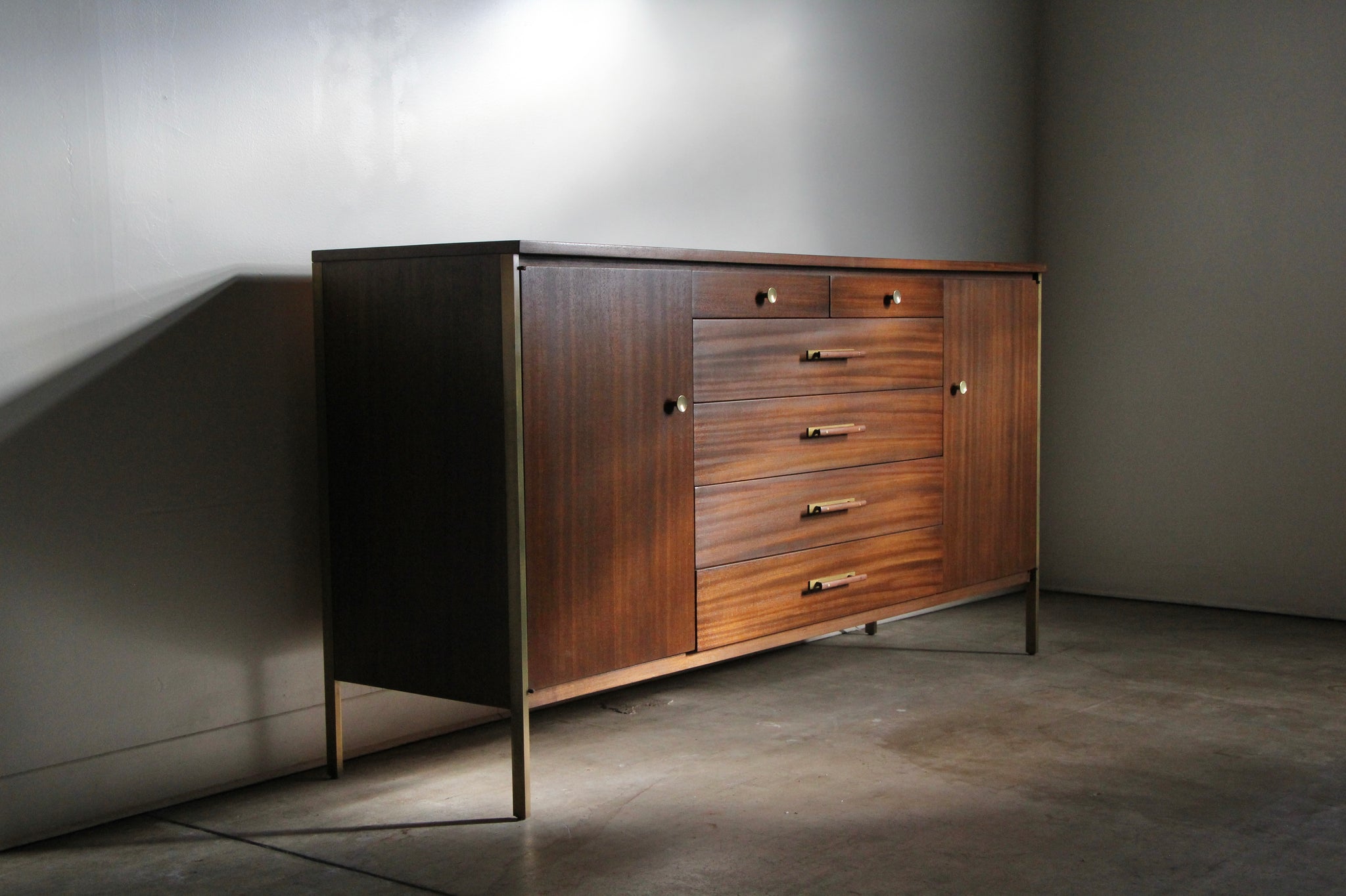 Paul Mccobb Mahogany and Brass Credenza for Calvin, 1960s 