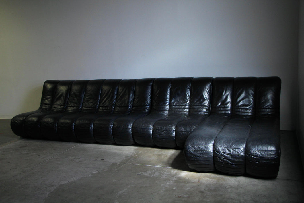 Italian Leather Channel Back Sectional Sofa, 1980s