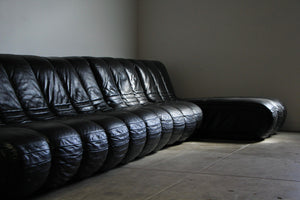 Italian Leather Channel Back Sectional Sofa, 1980s