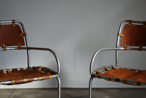 Modernist Aluminum and Saddle Leather Lounge Chairs