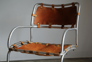 Modernist Aluminum and Saddle Leather Lounge Chairs