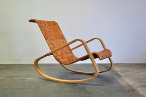 Luigi Crassevig Sculptural Leather Strap Rocking Chair, 1980s