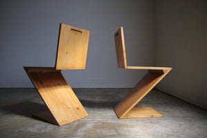 Pair of Gerrit Rietveld Style Zig Zag Chairs, 1970s